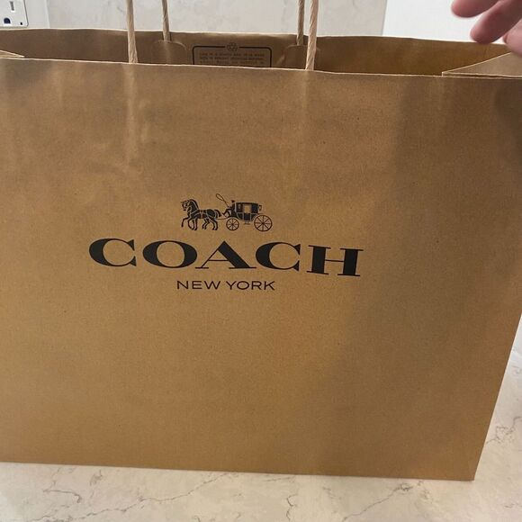 Coach Brown Shopping Gift Bag with Handle Kraft Paper Reusable H 12"xW 16"xD 6" - Picture 5 of 12